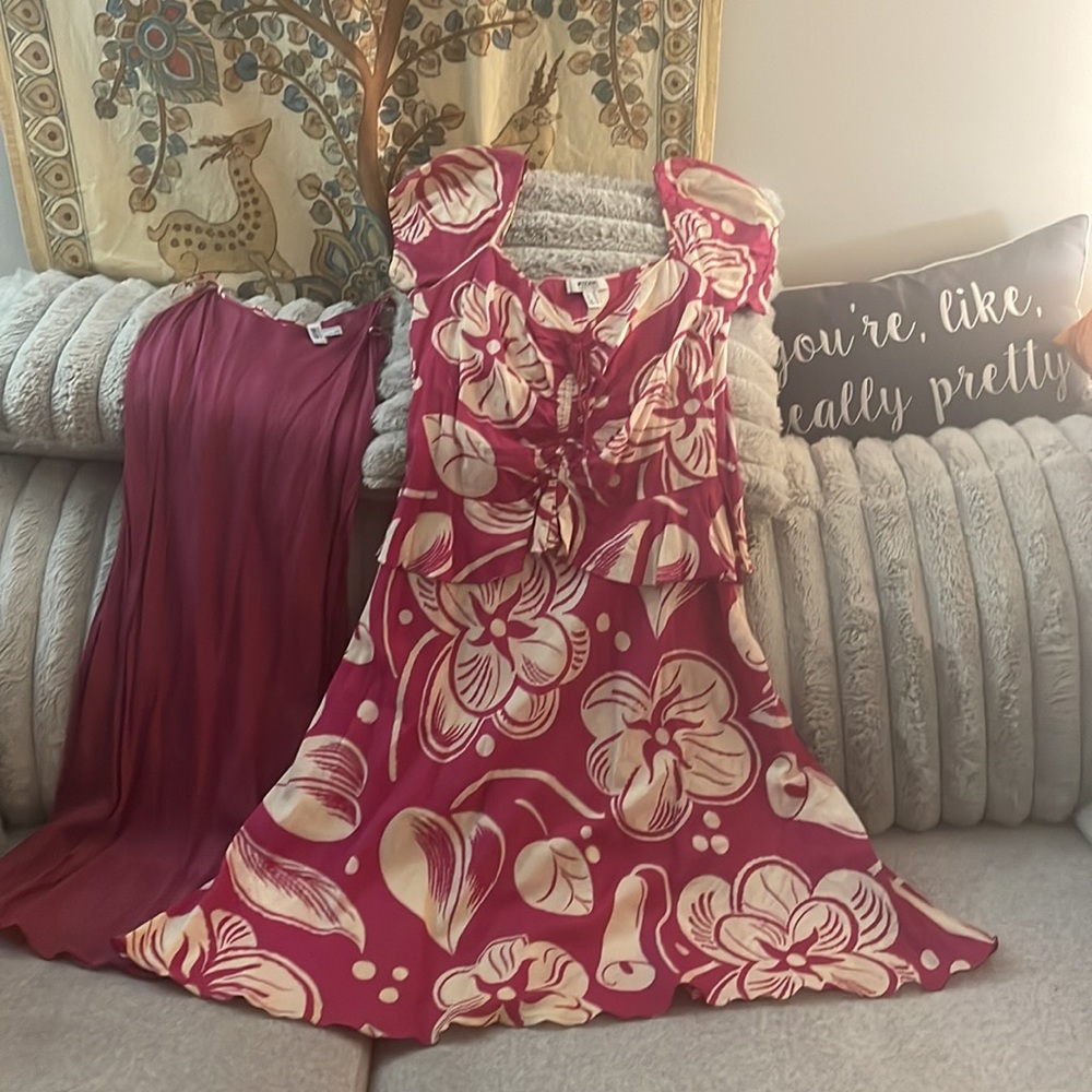 ✅Moshino  Designer pink Beautiful Flowered dress w/ matching slip Size 8 Medium